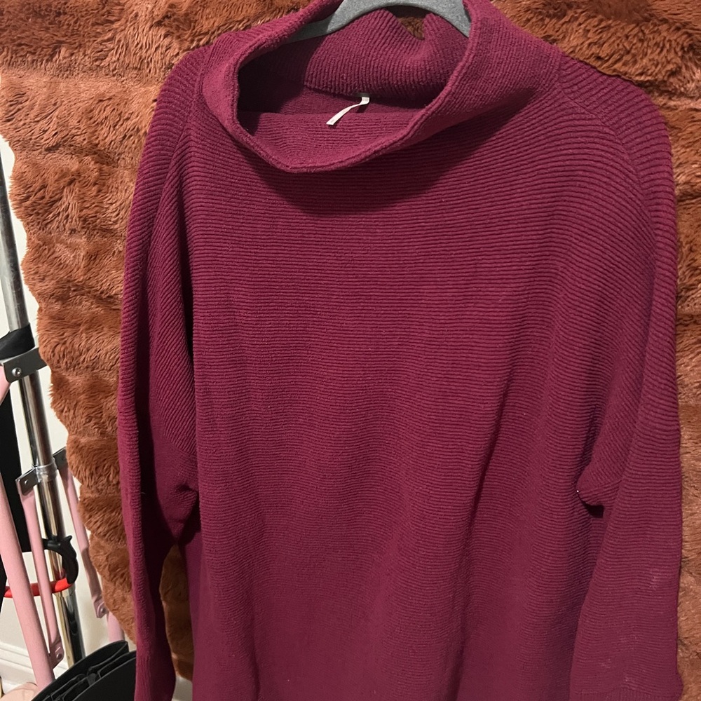 Free People Deep Wine Cowl Neck Sweater